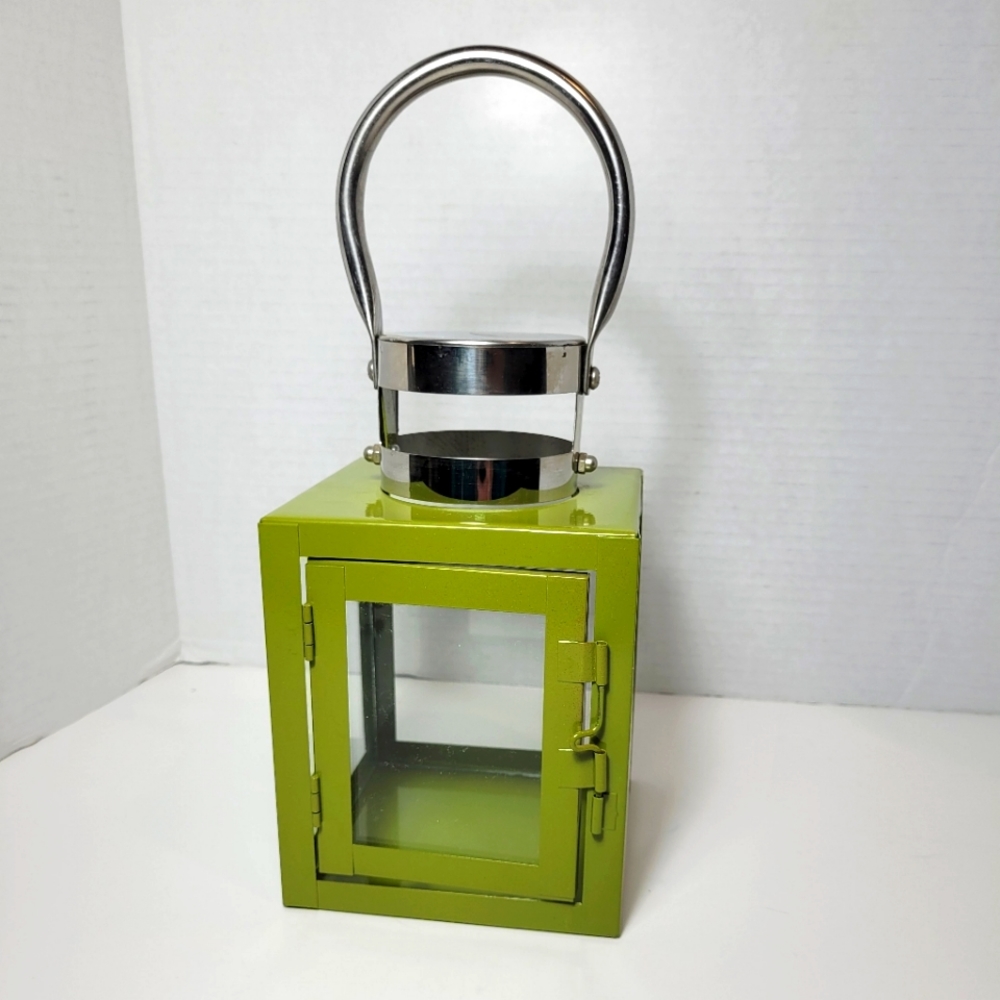 Chic Tropical Green Metal and Glass Lantern Unique and Rare Design